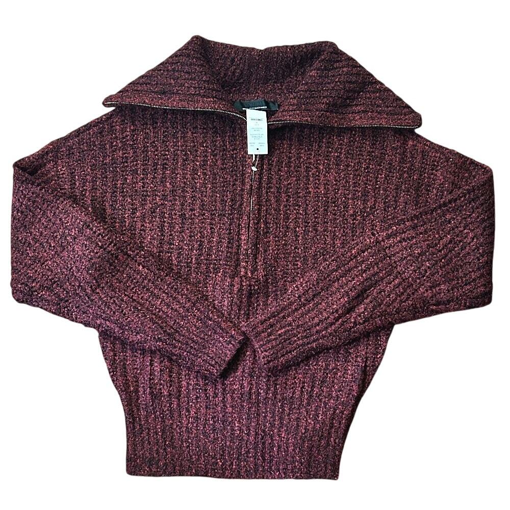 NWT White House Black Market Half-Zip Red Black Boucle Pullover Sweater S